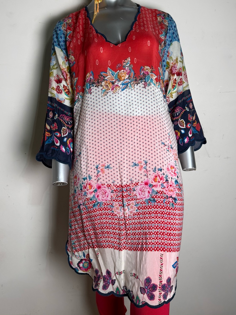 Johnny Was Red & Pink Floral Border Tunic Dress - Picture 12 of 12